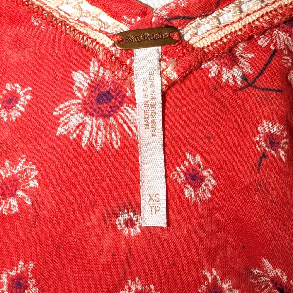 Free People | Never A Dull Moment Blouse Coral Red Peasant Floral Top | Size XS - Picture 7 of 10